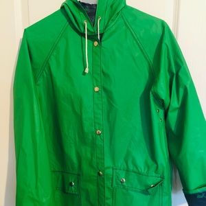 Vintage 1960 Green and navy whale raincoat.